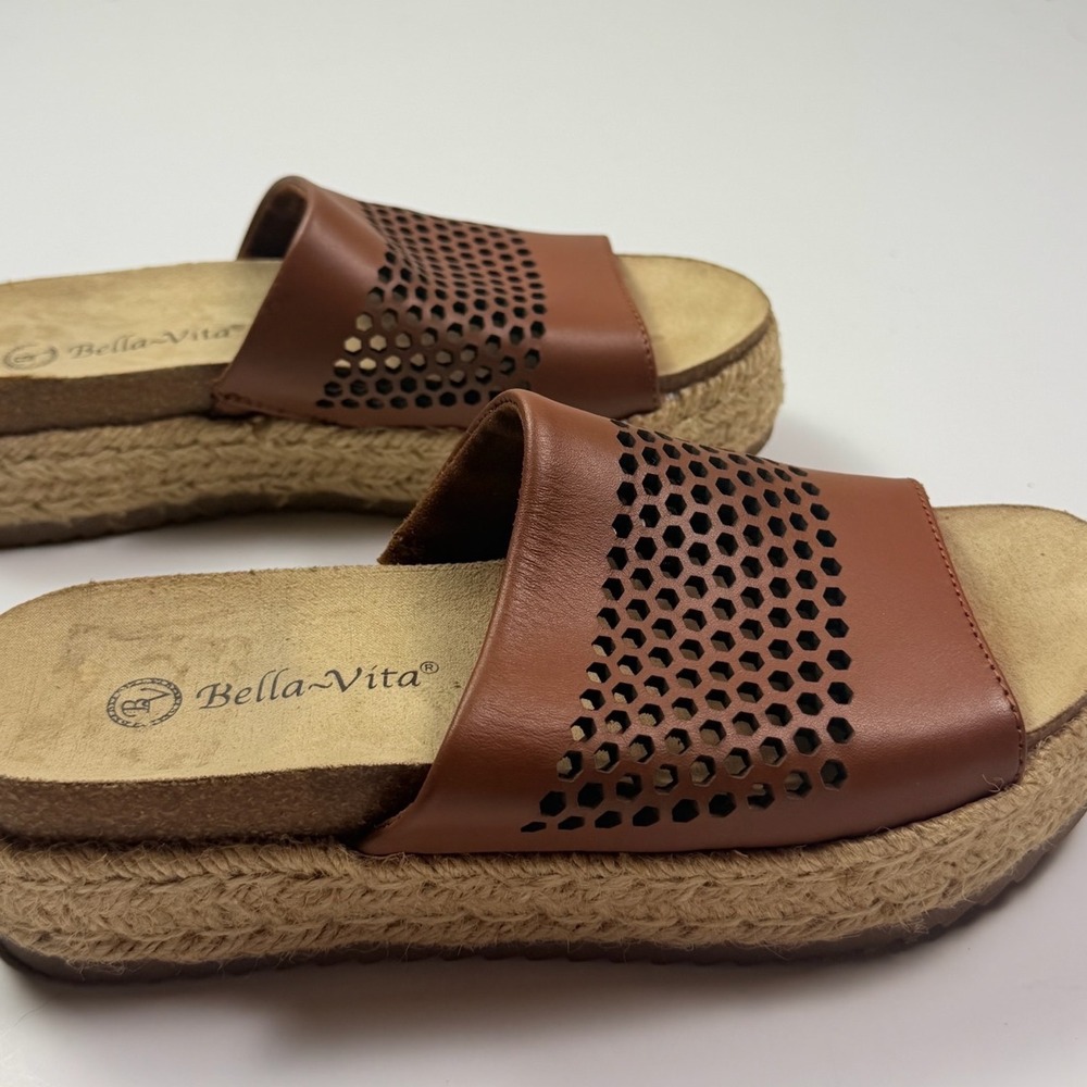 Bella-Vita Womens 6.5 N Brown Leather Breathable Espadrille Platform Sandals